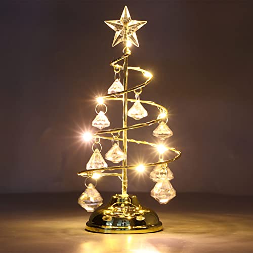 CHICIRIS Tisch-Weihnachtsbaumlampe, Dekorative Mini-Weihnachtsbäume, Leichte Verzierung mit Kristall-Diamant-Anhänger für Zuhause, Hochzeitsfeier, Dekoration, 3,5 X 7,5 Zoll (Goldenes warmes Licht) von CHICIRIS