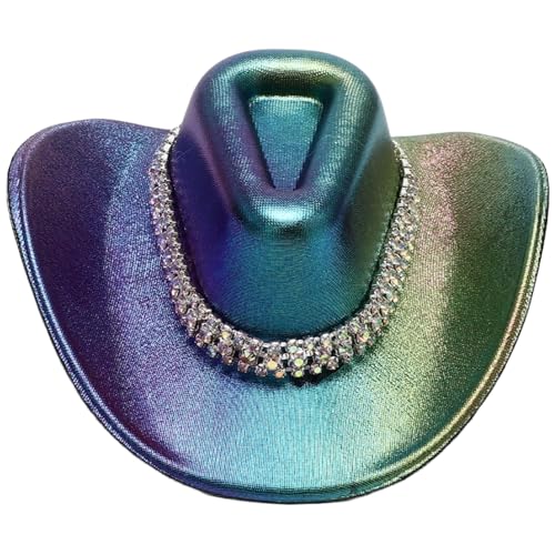CHICTRY Glitzernder Space Cowboy Mini-Hut Haarspange mit breiter Krempe Cowgirl-Hüte Glitzer-Zylinderhut für Halloween-Disco-Party Dunkelviolett Einheitsgröße von CHICTRY