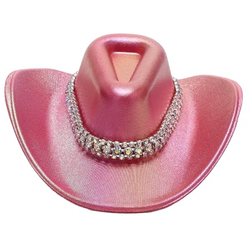 CHICTRY Glitzernder Space Cowboy Mini-Hut Haarspange mit breiter Krempe Cowgirl-Hüte Glitzer-Zylinderhut für Halloween-Disco-Party Heißes Rosa B Einheitsgröße von CHICTRY