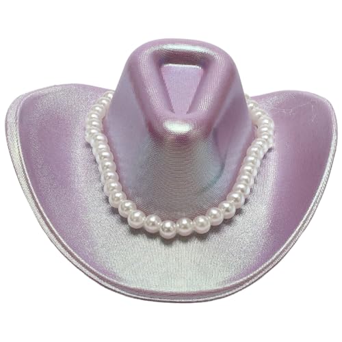 CHICTRY Glitzernder Space Cowboy Mini-Hut Haarspange mit breiter Krempe Cowgirl-Hüte Glitzer-Zylinderhut für Halloween-Disco-Party Hellviolett Einheitsgröße von CHICTRY