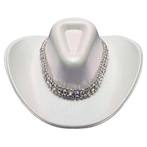 CHICTRY Glitzernder Space Cowboy Mini-Hut Haarspange mit breiter Krempe Cowgirl-Hüte Glitzer-Zylinderhut für Halloween-Disco-Party Weiß B Einheitsgröße von CHICTRY