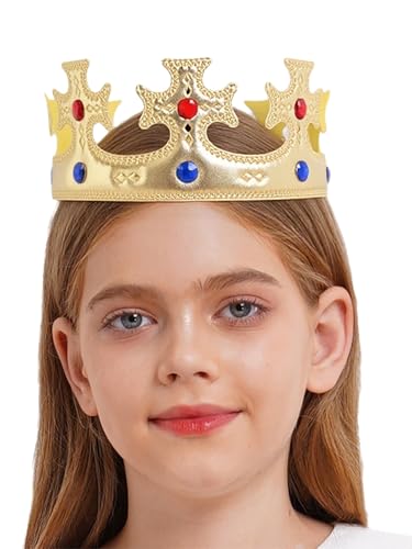 CHICTRY Goldkronen König Königin Prinz Prinzessin Goldkrone Krönungshut mit Edelsteinen für Geburtstagsparty Typ C Einheitsgröße von CHICTRY