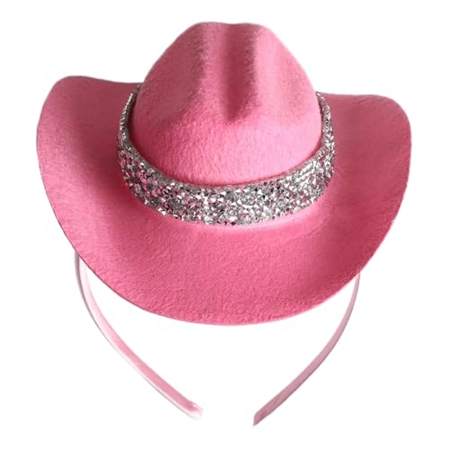 CHICTRY Western-Cowboy-Mini-Hut-Stirnband Breite Krempe Cowgirl-Hüte Glitzer-Zylinderhut für Halloween-Disco-Party Typ 2 Einheitsgröße von CHICTRY