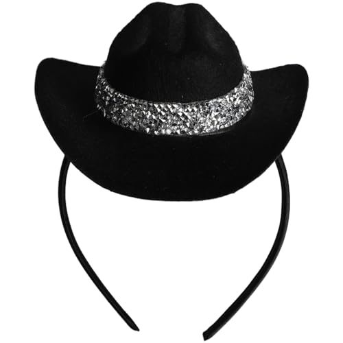 CHICTRY Western-Cowboy-Mini-Hut-Stirnband Breite Krempe Cowgirl-Hüte Glitzer-Zylinderhut für Halloween-Disco-Party Typ 3 Einheitsgröße von CHICTRY