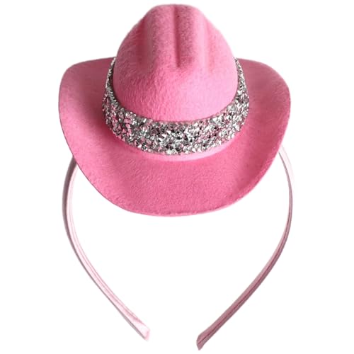 CHICTRY Western-Cowboy-Mini-Hut-Stirnband Breite Krempe Cowgirl-Hüte Glitzer-Zylinderhut für Halloween-Disco-Party Typ 4 Einheitsgröße von CHICTRY