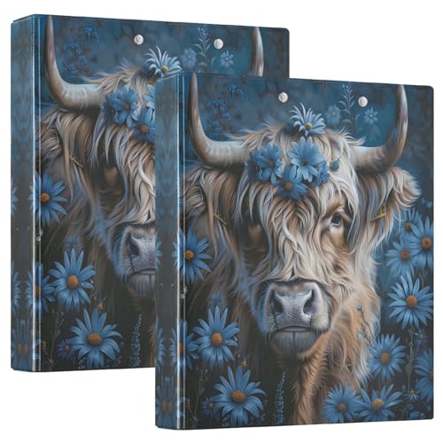 3,5 cm Ordner, 3 Ringe, 2 Stück, Highland Cow Blue Daisies, dekorativer Drei-Ringordner für 200 Blatt, Notizbuchordner für Arbeit, Schule, Büro 3,5 cm Ordner, 3 Ringe, 2 Stück, Highland Cow Blue Daisies, dekorativer Drei-Ringordner für 200 Blatt, Notizbuchordner für Arbeit, Schule, Büro von CHIFIGNO