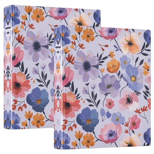 3,8 cm Ordner, 3 Ringe, 2 Stück, hellviolette Blumen, dekorativ, niedlich, 3-Ringbuch mit rutschfestem Clip, langlebige Basisordner für Schule, Büro, Zuhause 3,8 cm Ordner, 3 Ringe, 2 Stück, hellviolette Blumen, dekorativ, niedlich, 3-Ringbuch mit rutschfestem Clip, langlebige Basisordner für Schule, Büro, Zuhause von CHIFIGNO