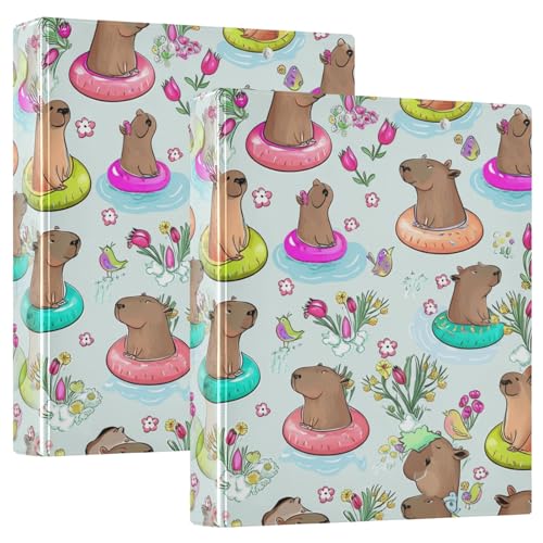 3,8 cm Ordner, 3 Ringe, 2 Stück, niedliche Capybara-Blumen, hellblau, dekorativer Drei-Ringordner mit rutschfestem Clip, Notizbuchordner für Schule, Büro, Zuhause 3,8 cm Ordner, 3 Ringe, 2 Stück, niedliche Capybara-Blumen, hellblau, dekorativer Drei-Ringordner mit rutschfestem Clip, Notizbuchordner für Schule, Büro, Zuhause von CHIFIGNO