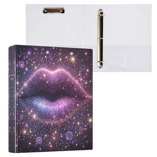 3,8 cm Ordner, 3 Ringe, violette Lippen, Drei-Ringbuch, dekorativ mit 3 Innentaschen, vielseitige Ordner für Schule, Bürobedarf, 1 Packung von CHIFIGNO