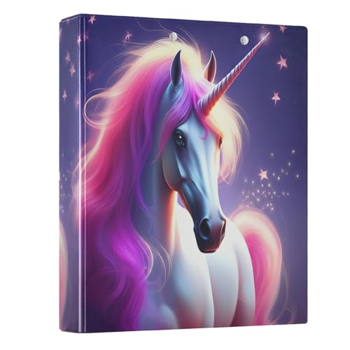 3,8 cm große Ordner mit 3 Ringen, Fantasy-Einhorn-Dekorativer niedlicher Ordner mit 3 Innentaschen, Basic Binder Notizbuch für Arbeit, Schule, Büro, 1 Packung von CHIFIGNO