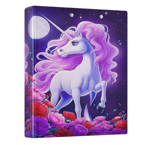 3,8 cm große Ordner mit 3 Ringen, bunte Einhorn-Blumen, violett, dekorativ, niedlich, 3 Ringordner mit 3 Innentaschen, langlebige Basisordner für Schule, Büro, Zuhause, 1 Stück 3,8 cm große Ordner mit 3 Ringen, bunte Einhorn-Blumen, violett, dekorativ, niedlich, 3 Ringordner mit 3 Innentaschen, langlebige Basisordner für Schule, Büro, Zuhause, 1 Stück von CHIFIGNO