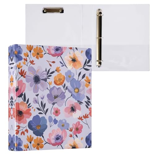 3,8 cm große Ordner mit 3 Ringen, hellviolette Blumen, dekorativ, niedlich, 3 Ringordner mit 3 Innentaschen, vielseitige Ordner für Schulbedarf, 1 Packung von CHIFIGNO