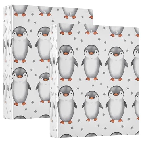 3-Ring-Ordner mit niedlichen Pinguinen, 3,8 cm, D-Ringbuch mit 3 Innentaschen, dekoratives Drei-Ringbuch für Schule, Bürobedarf, 2 Stück von CHIFIGNO