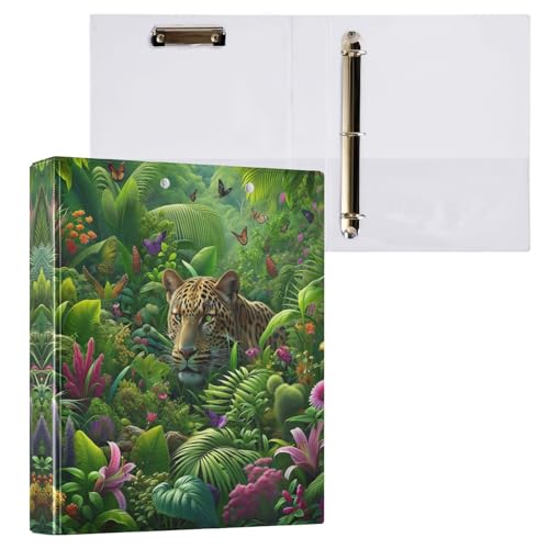 3-Ringbuch, 3,8 cm, bunte tropische Blumen, Leopardenmuster, niedlicher Ordner mit drei Ringen mit rutschfestem Clip, Notizbuchordner für Arbeit, Schule, Büro, 1 Stück von CHIFIGNO