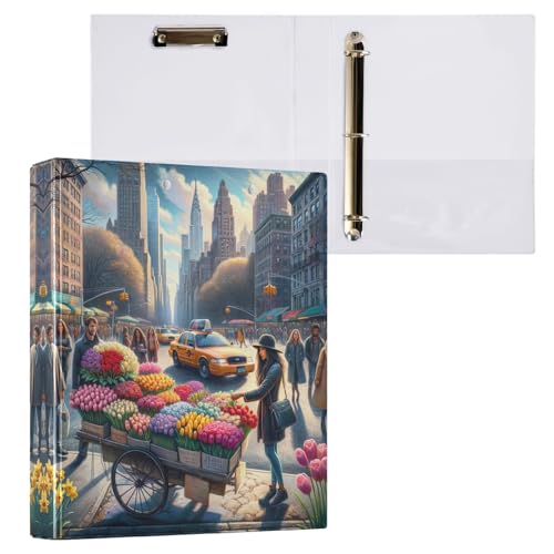 3-Ringbuch, 3 Ringe, modernes Ringbuch mit Straßenszene, runder Ringbuch mit rutschfestem Metallclip, Notizbuchordner für Schule, Bürobedarf, 1 Packung von CHIFIGNO