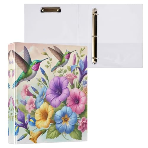 3-Ringbuch, Kolibri, lebendige Frühlingsblumen, 3 Ringe, dekorativ mit 3 Innentaschen, langlebige Basisordner für Arbeit, Schule, Büro, 1 Packung von CHIFIGNO