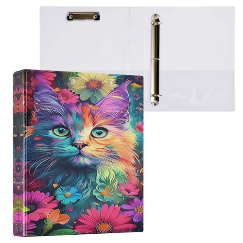 3-Ringbuch mit 3 Ringen, 3,8 cm, mit rutschfestem Clip, für Schule, Büro, Zuhause, bunte Katzenblumen, 1 Stück 3-Ringbuch mit 3 Ringen, 3,8 cm, mit rutschfestem Clip, für Schule, Büro, Zuhause, bunte Katzenblumen, 1 Stück von CHIFIGNO