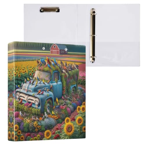 3-Ringbuch mit 3 Ringen, 3 Ringordner, Retro-Stil, blau, LKW, Vögel, Blumen, 3,8 cm, dekorativer Drei-Ringordner mit 3 Innentaschen, langlebig, Basisordner für Schule, Bürobedarf, 1 Packung 3-Ringbuch mit 3 Ringen, 3 Ringordner, Retro-Stil, blau, LKW, Vögel, Blumen, 3,8 cm, dekorativer Drei-Ringordner mit 3 Innentaschen, langlebig, Basisordner für Schule, Bürobedarf, 1 Packung von CHIFIGNO