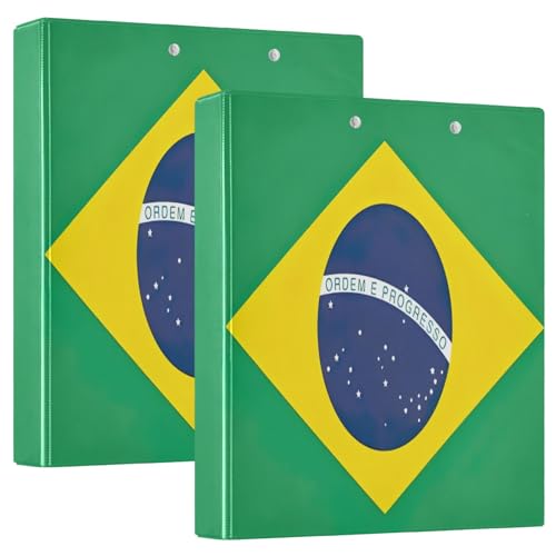 3-Ringbuch mit 3 Ringen, 3 Stück, Brasilien-Flagge, dekorativer Drei-Ringordner mit rutschfestem Metallclip, einfacher Ordner-Organizer für Schule, Büro, Zuhause von CHIFIGNO