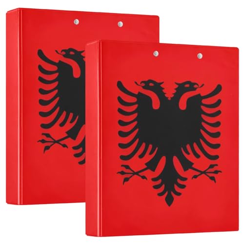 3-Ringbuch mit Albanien-Flagge, 3,8 cm, D-Ringbuch mit rutschfestem Metallclip, runde Ringbücher für Schule, Bürobedarf, 2 Stück von CHIFIGNO