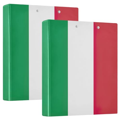 3-Ringbuch mit italienischer Flagge, 3,8 cm, vielseitiger Ordner mit 3 Innentaschen, dekoratives süßes Drei-Ringbuch für Schulbedarf, 2 Stück von CHIFIGNO