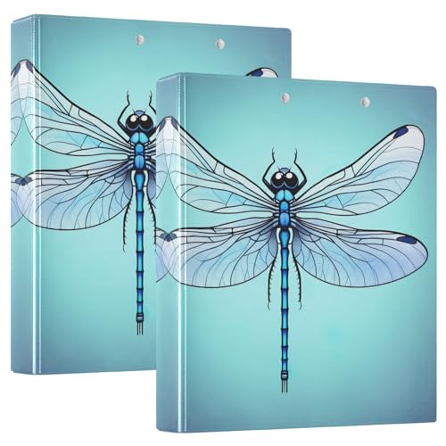 3-Ringbuch mit niedlichem Libellenmotiv, 3,8 cm, dekoratives Ringbuch mit 3 Innentaschen, einfacher Ordner, Organizer für Schule, Büro, 2 Stück von CHIFIGNO