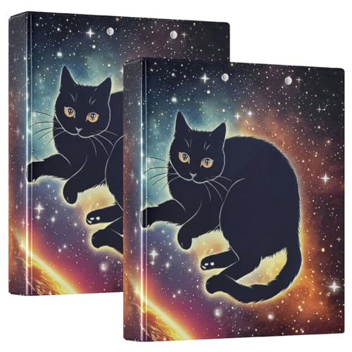 3 Ringbücher 3,8 cm, 2 Stück, schwarze Weltraumkatze, dekoratives süßes Drei-Ringbuch mit rutschfestem Clip, vielseitige Ordner für Schule, Büro, Zuhause 3 Ringbücher 3,8 cm, 2 Stück, schwarze Weltraumkatze, dekoratives süßes Drei-Ringbuch mit rutschfestem Clip, vielseitige Ordner für Schule, Büro, Zuhause von CHIFIGNO