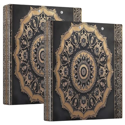 3 Ringbücher mit 3 Ringen, 2 Stück, Schwarz / Gold, Boho-Blumenmuster, dekorativer Drei-Ringordner mit rutschfestem Clip, vielseitige Ordner für Schule, Bürobedarf 3 Ringbücher mit 3 Ringen, 2 Stück, Schwarz / Gold, Boho-Blumenmuster, dekorativer Drei-Ringordner mit rutschfestem Clip, vielseitige Ordner für Schule, Bürobedarf von CHIFIGNO