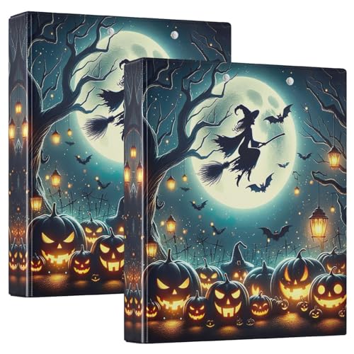 3 Ringbücher mit 3 Ringen, 3,8 cm, Halloween-Nacht, lustige Kürbisse, niedlicher Ordner, drei Ringe mit rutschfestem Clip, langlebige Basisordner für Schulbedarf von CHIFIGNO