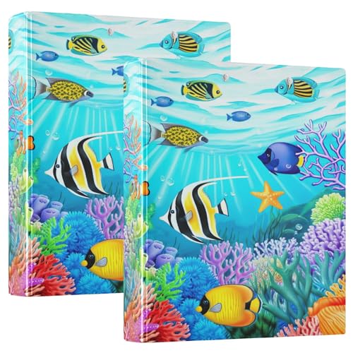 3 Ringbücher mit 3 Ringen, 3,8 cm, Unterwasser-Szene, Blau, Drei-Ringbuch, dekorativ mit rutschfestem Clip, Notizbuchordner für Schule, Bürobedarf 3 Ringbücher mit 3 Ringen, 3,8 cm, Unterwasser-Szene, Blau, Drei-Ringbuch, dekorativ mit rutschfestem Clip, Notizbuchordner für Schule, Bürobedarf von CHIFIGNO