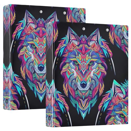 3 Ringbücher mit 3 Ringen, elegant, ethnischer Wolf, schwarz, dekorativ, niedlich, hält 200 Blatt, grundlegender Ordner, Organizer für Schulbedarf, 3,8 cm, 2 Stück von CHIFIGNO