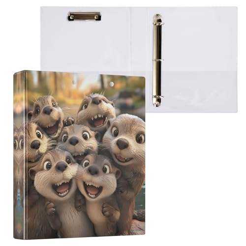 3 Ringbücher mit 3 Ringen, niedlicher Otter, dekorativer niedlicher Drei-Ringordner mit 3 Innentaschen, vielseitige Ordner für Schule, Bürobedarf, 1 Packung von CHIFIGNO