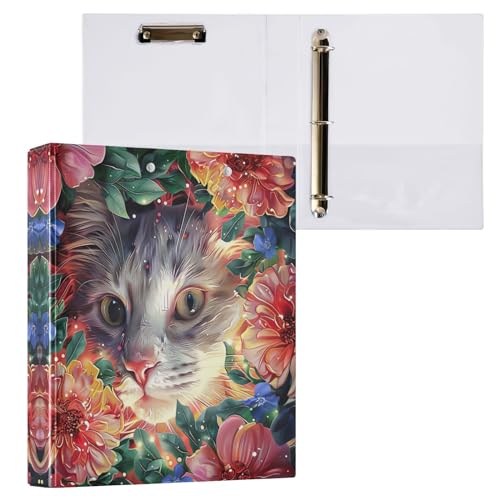 3-Ringbücher mit Katze mit Blumen, 3,8 cm, mit rutschfestem Metallclip, runde Ringbücher, langlebig, Basisordner für Arbeit, Schule, Büro, 1 Packung 3-Ringbücher mit Katze mit Blumen, 3,8 cm, mit rutschfestem Metallclip, runde Ringbücher, langlebig, Basisordner für Arbeit, Schule, Büro, 1 Packung von CHIFIGNO