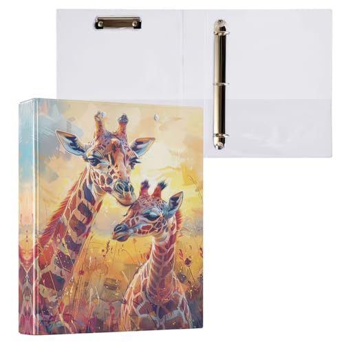 3 Ringe, Aquarell-Giraffen, dekorativ, niedlich, 3-Ringbuch für 200 Blatt, Notizbuchordner für Schule, Büro, Zuhause, 1 Stück von CHIFIGNO