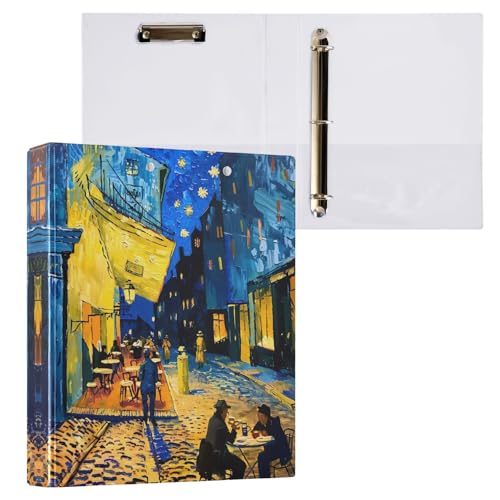 Abstrakte Straßenszenen, blau-gold, 3,5 cm Ordner, 3 Ringe mit 3 Innentaschen, niedlicher Ordner mit drei Ringen, D-Ringbuch für Schule, Bürobedarf, 1 Packung von CHIFIGNO