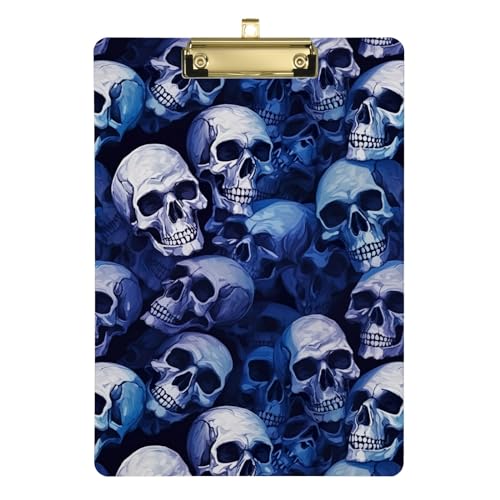 Acryl-Klemmbretter, blau-violette Totenköpfe, niedliches Klemmbrett, schickes Design, Klemmbrett für Studenten, Frauen, Mann, niedriges Profil, goldfarbener Clip, einziehbare Hängelasche, 31,8 x 22,9 Acryl-Klemmbretter, blau-violette Totenköpfe, niedliches Klemmbrett, schickes Design, Klemmbrett für Studenten, Frauen, Mann, niedriges Profil, goldfarbener Clip, einziehbare Hängelasche, 31,8 x 22,9 von CHIFIGNO