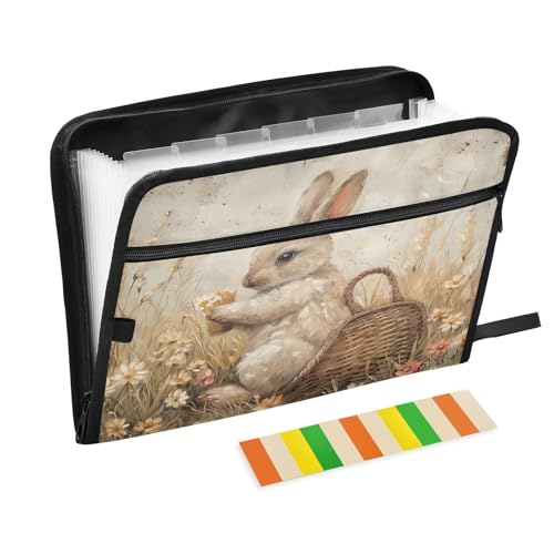 Akkordeon-Aktenordner im Vintage-Stil, Osterhasen-Blumen, Reißverschluss, 13 Fächer, Fächermappe mit Etiketten, A4, Briefgröße, Dokumenten-Organizer für College, Zuhause, Büro Akkordeon-Aktenordner im Vintage-Stil, Osterhasen-Blumen, Reißverschluss, 13 Fächer, Fächermappe mit Etiketten, A4, Briefgröße, Dokumenten-Organizer für College, Zuhause, Büro von CHIFIGNO