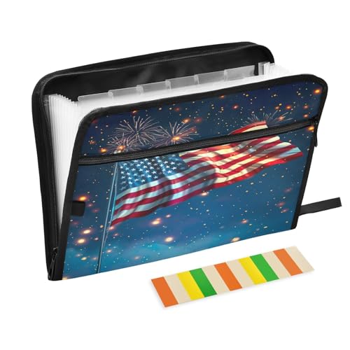 Akkordeon-Aktenordner mit amerikanischer Flagge, blauer Reißverschluss, mit Etiketten, Fächermappe für Dokumente, tragbare Aktenmappen, Schule, Bürobedarf Akkordeon-Aktenordner mit amerikanischer Flagge, blauer Reißverschluss, mit Etiketten, Fächermappe für Dokumente, tragbare Aktenmappen, Schule, Bürobedarf von CHIFIGNO