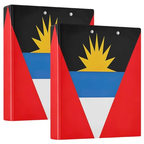 Antigue Barbuda-Flagge, 3,8 cm, 3 Ringe, runde Ringbücher mit rutschfestem Metallclip, grundlegender Ordner, Organizer für Schulbedarf, 2 Stück von CHIFIGNO