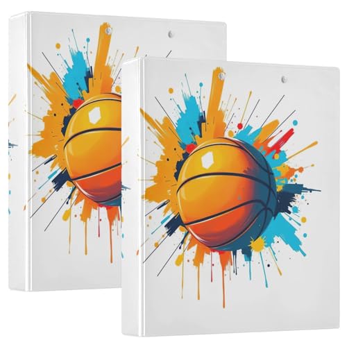 Basketball-Batik-Ordner mit 3 Ringen, 3,8 cm, mit rutschfestem Clip, dekorativer niedlicher D-Ringordner für Schule, Büro, 2 Stück von CHIFIGNO