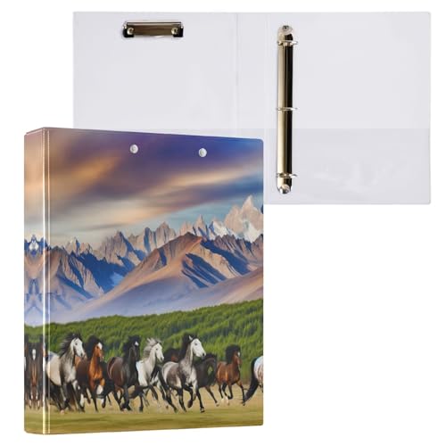 Berglandschaft, Laufpferd, 3,8 cm, 3 Ringe für 200 Blatt, dekoratives Drei-Ringbuch, Notizbuch für Schule, Büro, Zuhause, 1 Stück von CHIFIGNO