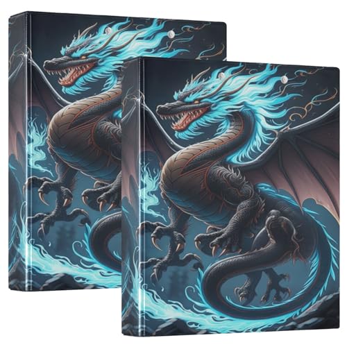 Black Teal Dragon 3,8 cm 3-Ringbuch, vielseitiger Ordner mit 3 Innentaschen, dekorativer Drei-Ringordner für Schule, Büro, Zuhause, 2 Stück von CHIFIGNO