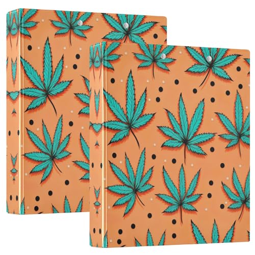 Blaugrüne Cannabisblätter, 3,8 cm, 3-Ringbuch, D-Ringbuch für 200 Blatt, runder Ringordner für Schule, Bürobedarf, 2 Stück von CHIFIGNO