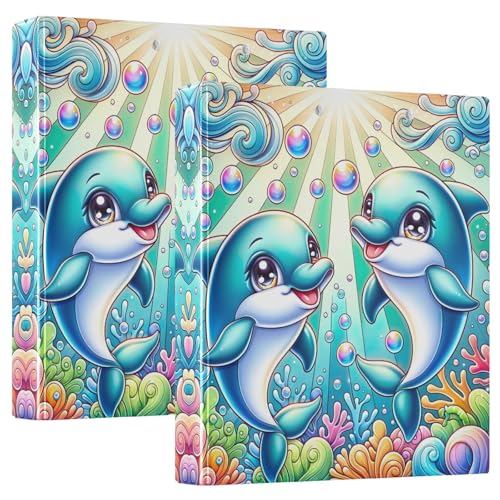 Blue Dolphins Ordner, 3,8 cm, 3 Ringe, Basic Binder Notizbuch für 200 Blatt, dekoratives Drei-Ringbuch für Schule, Bürobedarf, 2 Stück von CHIFIGNO