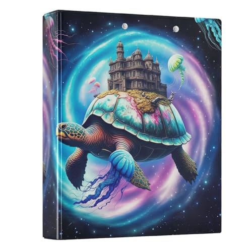 Blue Galaxy Turtle 3,8 cm 3-Ringordner, einfacher Ordner-Organizer mit rutschfestem Clip, runder Ringbuch für Schule, Büro, 1 Packung von CHIFIGNO