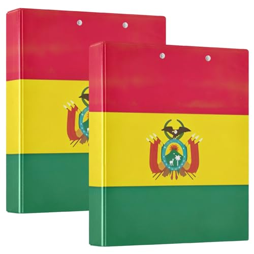 Bolivien-Nationalflagge, 3,5 cm, runder Ringordner mit 3 Ringen, mit rutschfestem Metallclip, D-Ringbuch für Schule, Bürobedarf, 2 Stück von CHIFIGNO