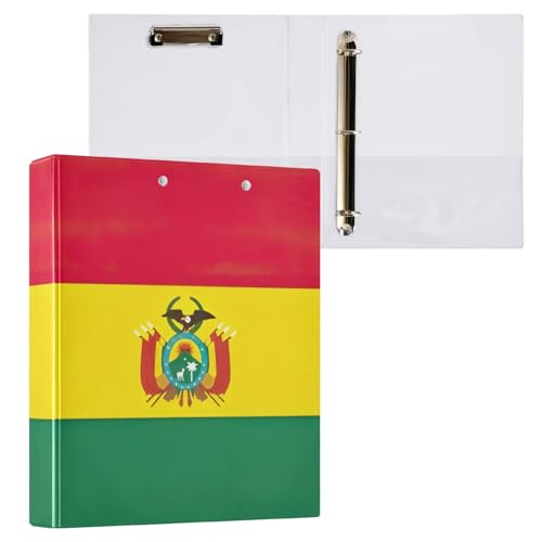 Bolivien-Nationalflagge, 3 Ringe, 3,8 cm mit 3 Innentaschen, runder Ringbuch, Notizbuch, Ordner für Schule, Büro, Zuhause, 1 Stück von CHIFIGNO