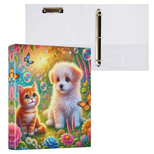 Bunte Blumen Schmetterlinge süße Katze Hund 3 Ringbücher 3,8 cm dekorativ niedliches Drei-Ringbuch mit Anti-Rutsch-Clip vielseitige Ordner für Schule Büro Zubehör, 1 Packung Bunte Blumen Schmetterlinge süße Katze Hund 3 Ringbücher 3,8 cm dekorativ niedliches Drei-Ringbuch mit Anti-Rutsch-Clip vielseitige Ordner für Schule Büro Zubehör, 1 Packung von CHIFIGNO