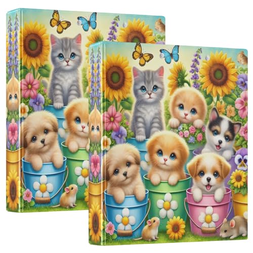 Bunte Blumen und Schmetterlinge, niedliche Katze, Hund, 3 Ringordner, 3,8 cm, Notizbuch mit 3 Innentaschen, dekorativer niedlicher Ordner für Arbeit, Schule, Büro, 2 Stück Bunte Blumen und Schmetterlinge, niedliche Katze, Hund, 3 Ringordner, 3,8 cm, Notizbuch mit 3 Innentaschen, dekorativer niedlicher Ordner für Arbeit, Schule, Büro, 2 Stück von CHIFIGNO