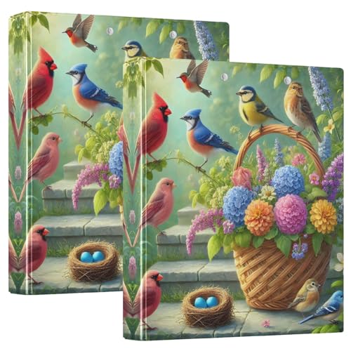 Bunte Vögel, lebendige Blumen, 3,5 cm Ordner, 3 Ringe mit 3 Innentaschen, dekorativer Drei-Ringordner, Organizer für Schule, Büro, 2 Stück Bunte Vögel, lebendige Blumen, 3,5 cm Ordner, 3 Ringe mit 3 Innentaschen, dekorativer Drei-Ringordner, Organizer für Schule, Büro, 2 Stück von CHIFIGNO